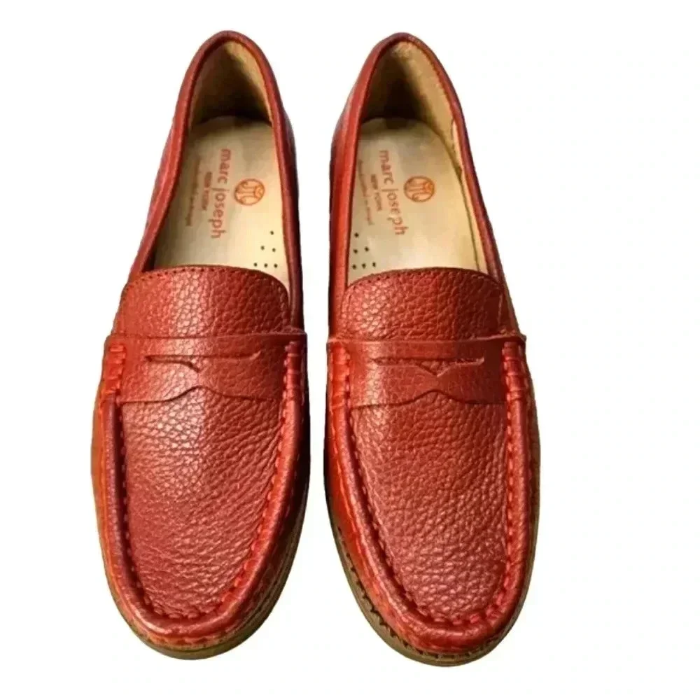 Marc Joseph NY Girls Sz 1 Red Pebbled Leather Loafers Moccasin Preppy School